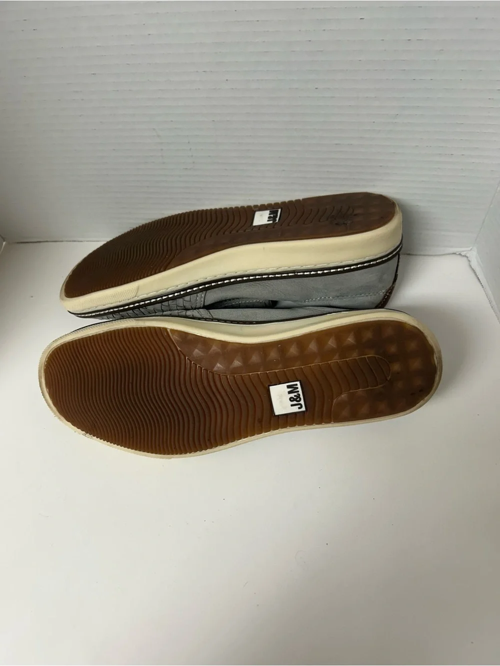 Johnston & Murphy McGuffey Woven Slip On Loafers Grey Leather Sheepskin 10.5